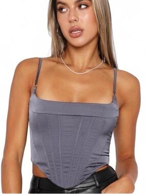 White Fox Hypnotized Satin Corset Bustier Top Gray Size S